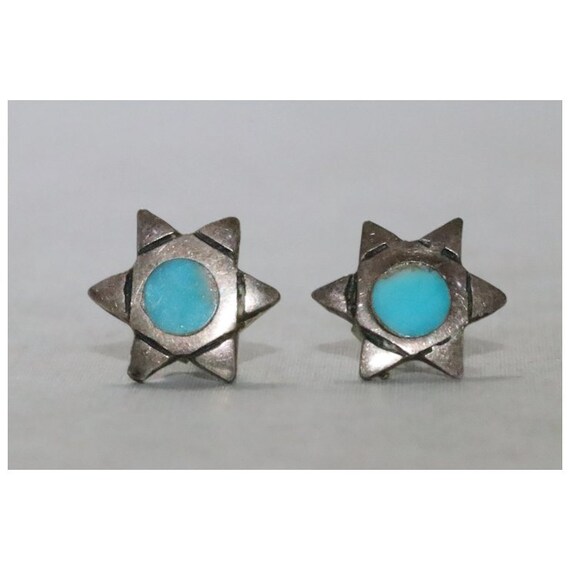 Vintage Sterling Silver Blue Enamel Star Earrings - image 3