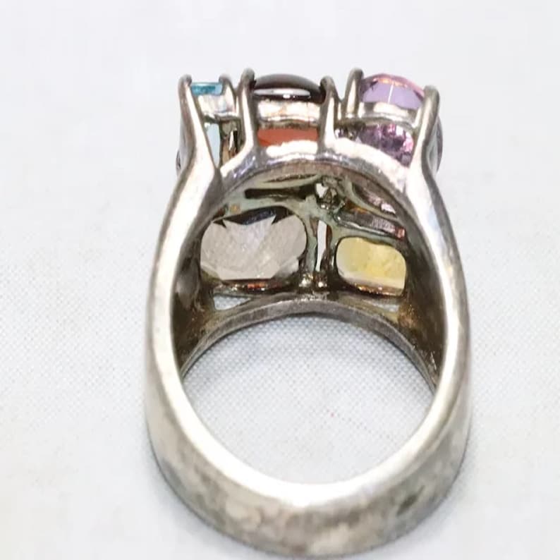 Vintage Sterling Silver Multi-Gemstone Ring image 4