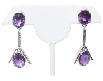 Vintage Sterling Silver Dangling Amethyst Earrings