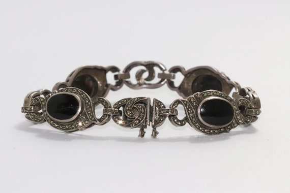 Vintage Sterling Silver Black Onyx Oval Bracelet - Etsy