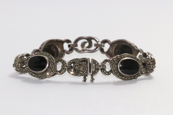 Vintage Sterling Silver Black Onyx Oval Bracelet - image 1