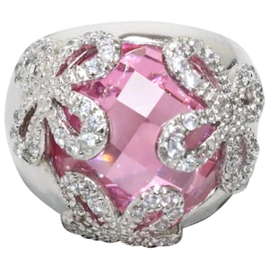 Sterling Silver Faceted Pink Zircon Cubic Zirconia Floral Ring