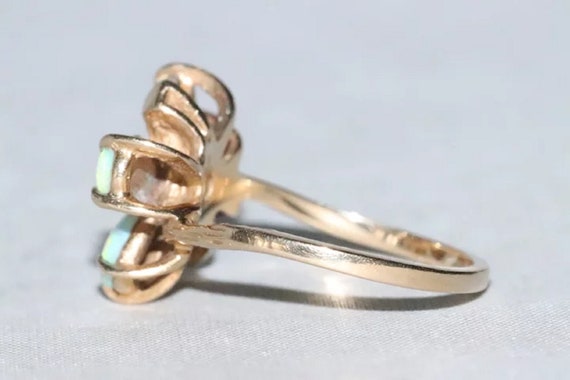 14K Yellow Gold Diamond Opal Butterfly Ring - image 4