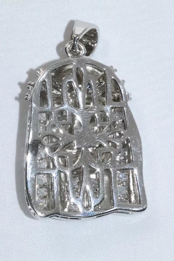 Sterling Silver Cubic Zircon Christ Head Pendent - image 2