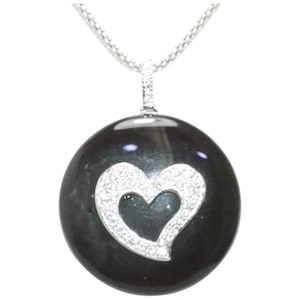 Sterling Silver Black Onyx Cubic Zirconia Heart Round Necklace