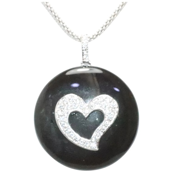 Sterling Silver Black Onyx Cubic Zirconia Heart R… - image 1