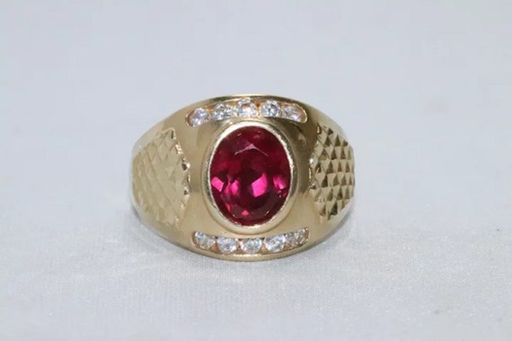 14 KT Yellow Gold Lab Created White And Ruby Ston… - image 2