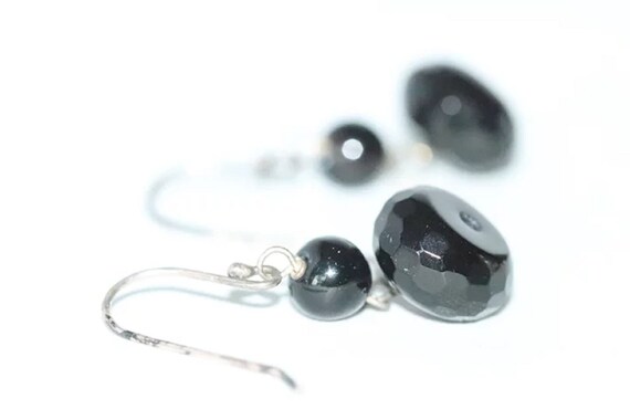 Sterling Silver Dangling Onyx And Flux Onyx Earri… - image 4