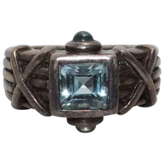 Vintage Sterling Silver Aquamarine Stone Ring - image 1