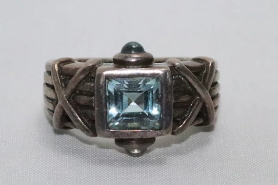 Vintage Sterling Silver Aquamarine Stone Ring - image 2