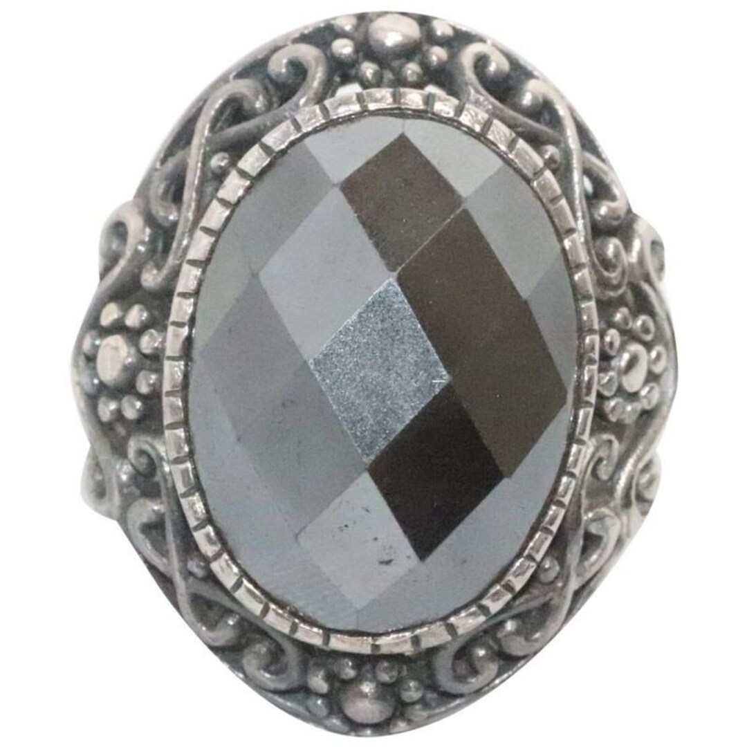Bague Ancienne Importante En Argent Massif Avec Marcassites Et Hématite - Taille 54 - Bon état