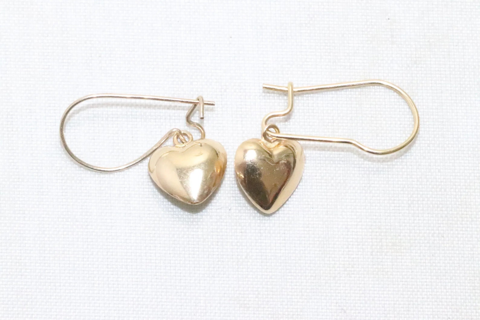 14KT Yellow Gold Heart Puff Earrings Etsy