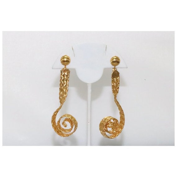 Vintage Gold Plated Clip-On Dangling Earrings - image 2