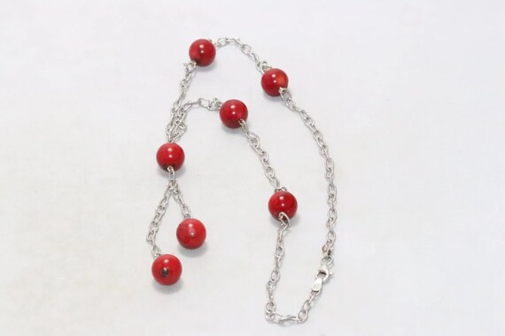 Sterling Silver Red Bamboo Bead Dangling Necklace - image 3