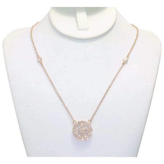 Sterling Silver Yellow Gold Overlay Cubic Zirconia Peace Sign