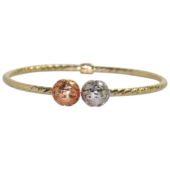 14KT トライカラーゴールド ダイヤモンドカット スワールデザイン