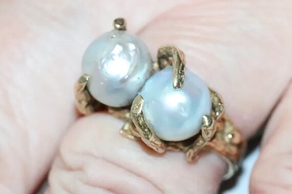 Vintage 14K Yellow Gold Double Baroque Pearl Ring - image 3