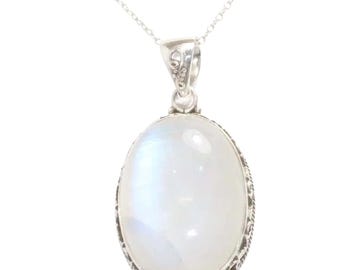 Sterling Silver 30mm Bezel Set Moonstone Necklace