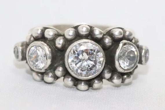 Sterling Silver Cubic Zirconia Stone Ring - image 2