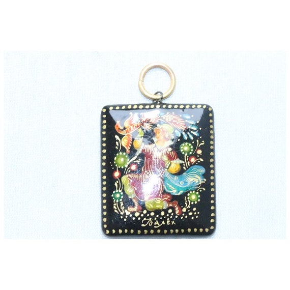 Vintage Palekh Russian Hand Painted Pendant - image 2