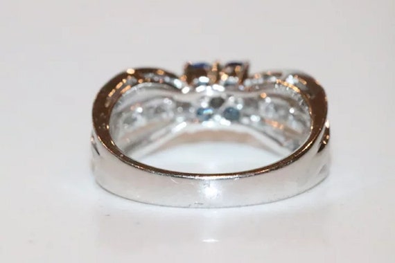 14K White Gold Diamond Floral Sapphire Ring - image 5