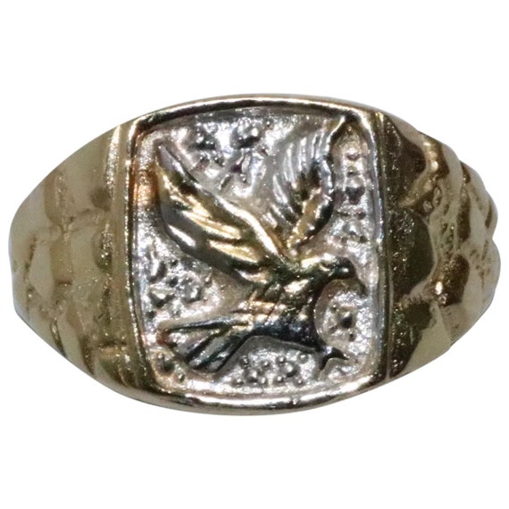 14 KT Two Toned Gold Eagle Nugget Ring - image 1