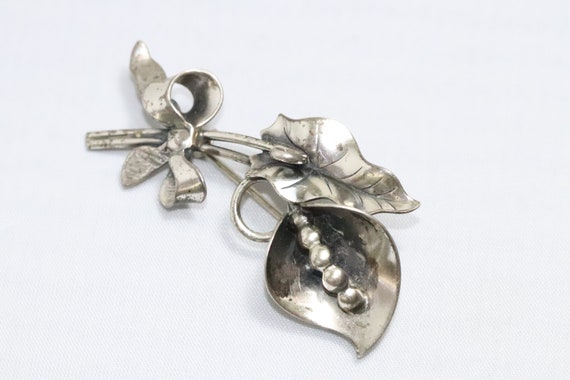 Vintage Floral Sterling Silver Brooch - image 3