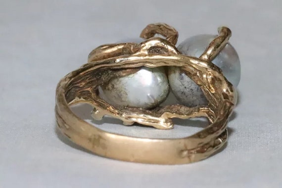 Vintage 14K Yellow Gold Double Baroque Pearl Ring - image 7