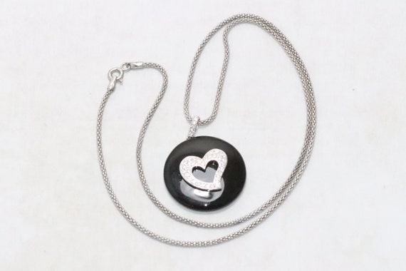 Sterling Silver Black Onyx Cubic Zirconia Heart R… - image 2