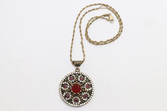 Vintage Sterling Silver Garnet Necklace - image 2