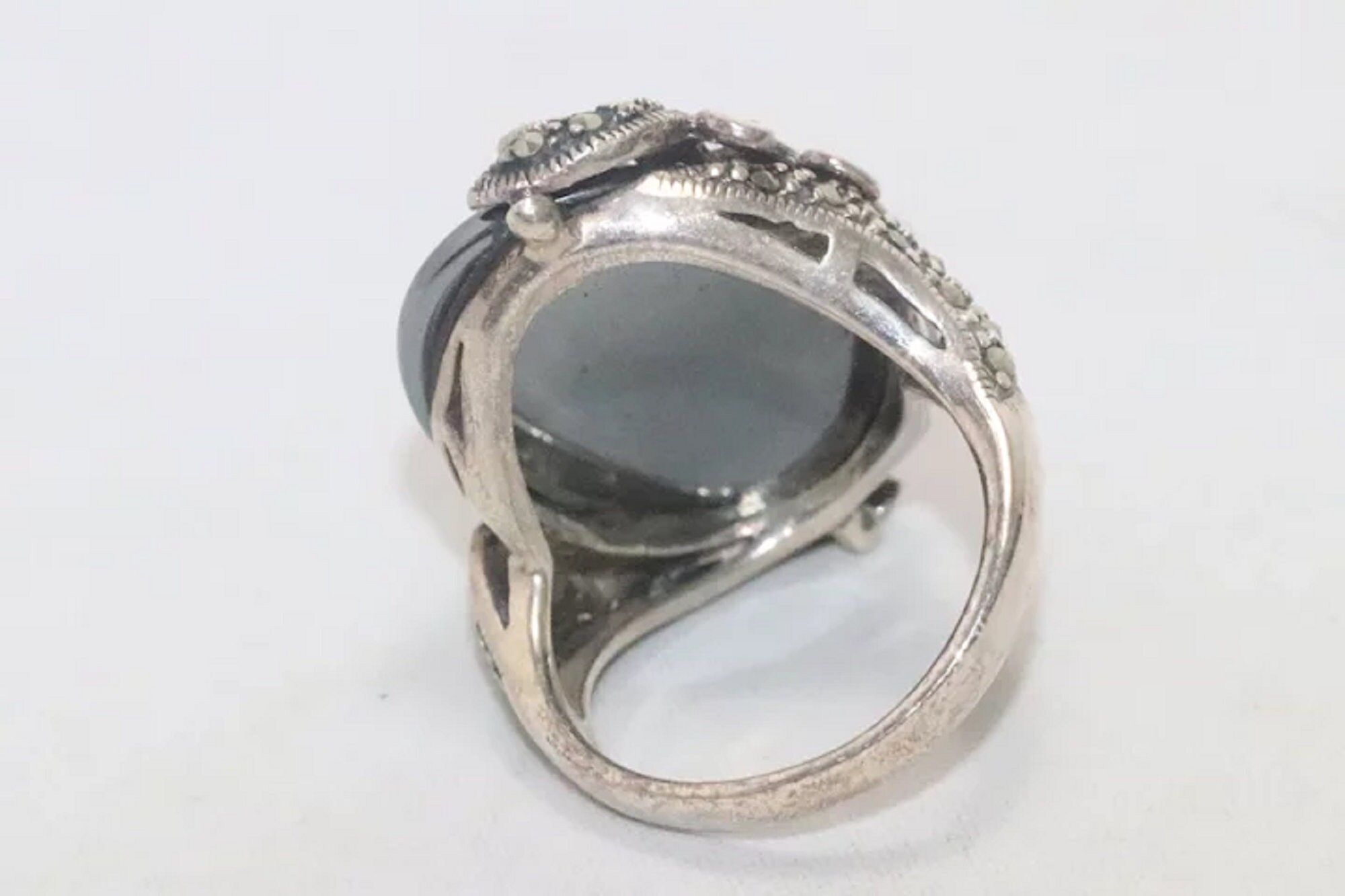 Bague En Argent Massif Avec Pierre D'Hématite Et Zircon - Taille 54 - Occasion