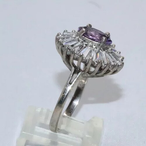 Sold Sterling Silver Amethyst And Baguette Stones Ring