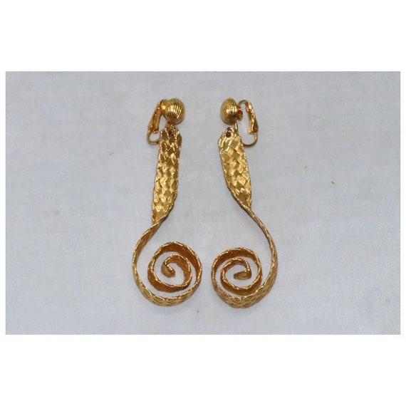 Vintage Gold Plated Clip-On Dangling Earrings - image 3