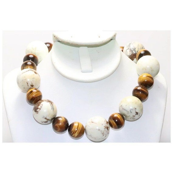 White Jasper Tiger Eye Beaded Necklace - image 2