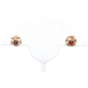 Vintage 18 KT Gold Garnet Stone Earrings