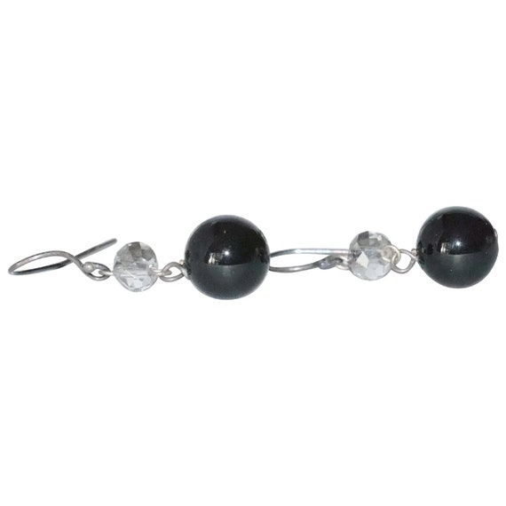 Sterling Silver Onyx Crystal Earrings - image 1