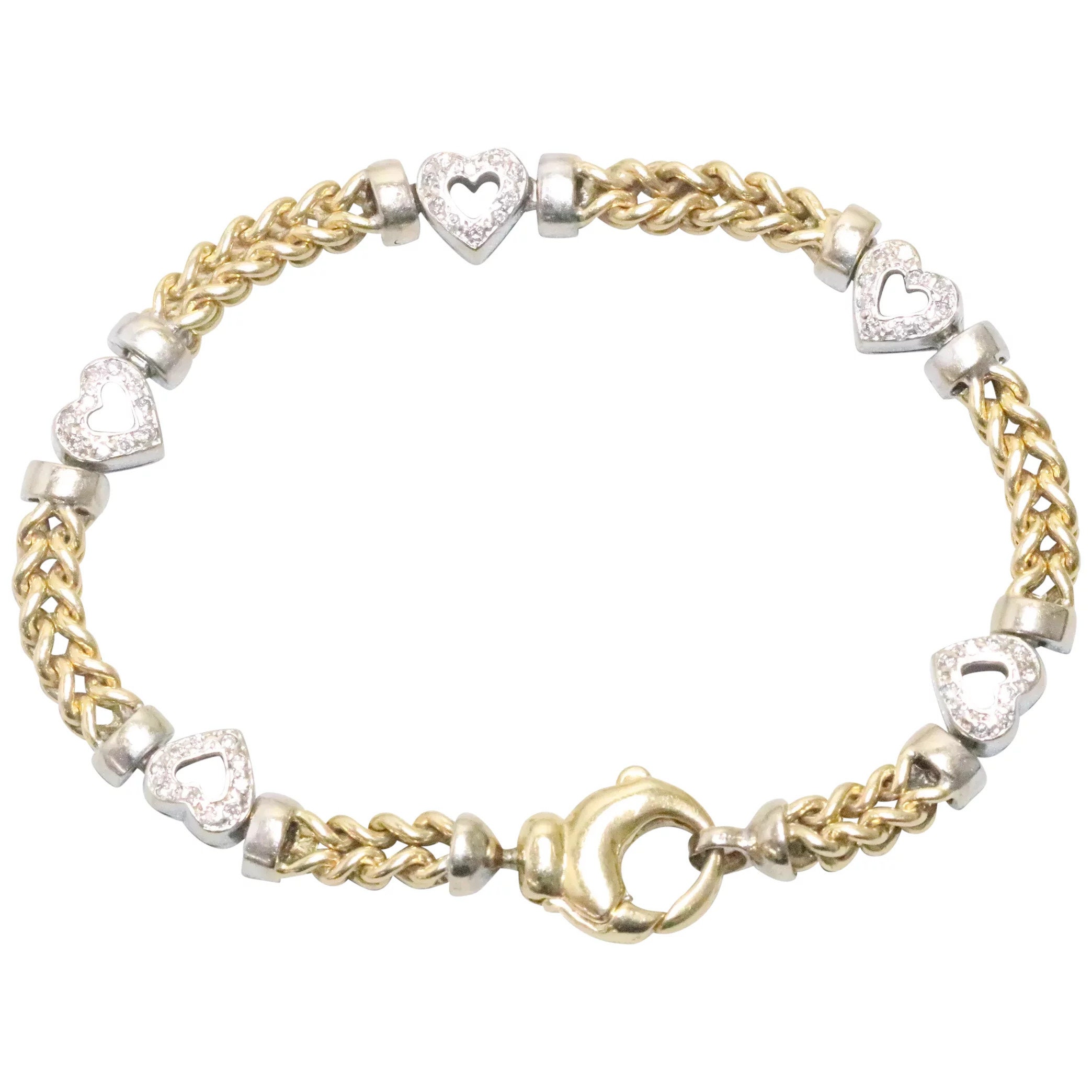 14K Two Toned Diamond Heart Bracelet Etsy UK
