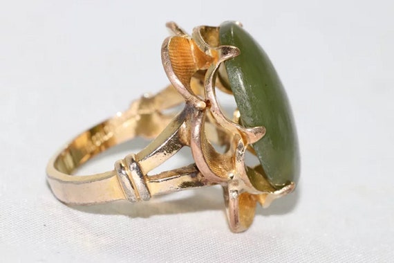 Vintage 10 KT Gold Filled Jade Stone Ring - image 3