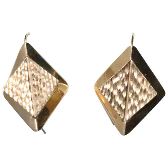 14K Yellow Gold 3D Diamond Cut Earrings - image 1