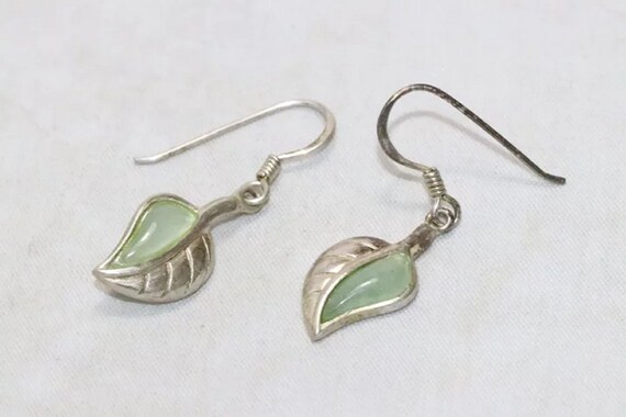 Vintage Sterling Silver Jade Stone Earrings - image 3