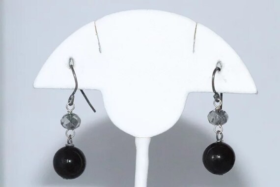 Sterling Silver Onyx Crystal Earrings - image 3