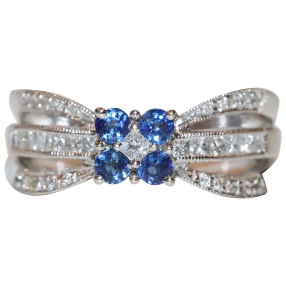 14K White Gold Diamond Floral Sapphire Ring - image 1