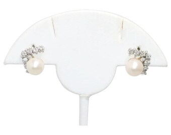 10kt Two Tone Gold Diamond Cultured Pearl Earrings