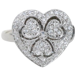 14KT White Gold .22 CT Pavé Set Diamond Heart Locket Ring image 1