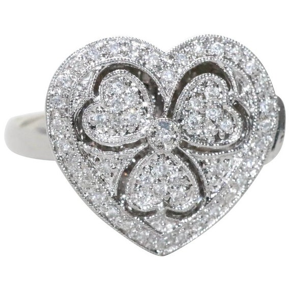 14KT White Gold .22 CT Pavé Set Diamond Heart Loc… - image 1