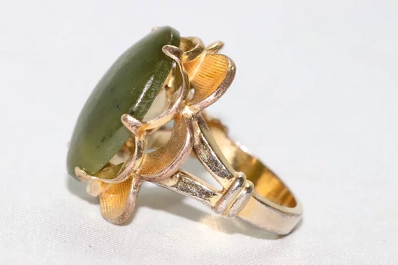 Vintage 10 KT Gold Filled Jade Stone Ring - image 2