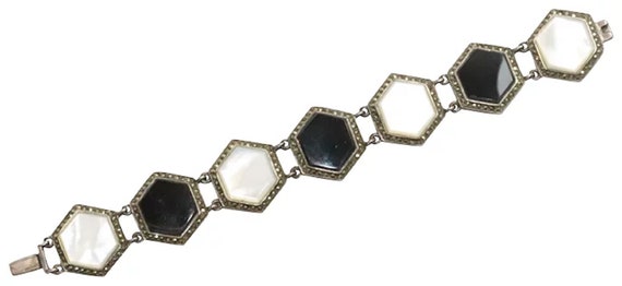 Vintage Onyx and Mother of Pearl Bracelet - image 1