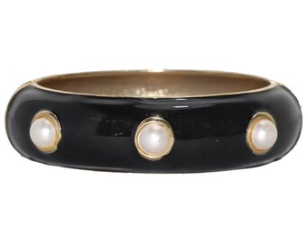 Vintage Black Enamel and Pearl Bracelet