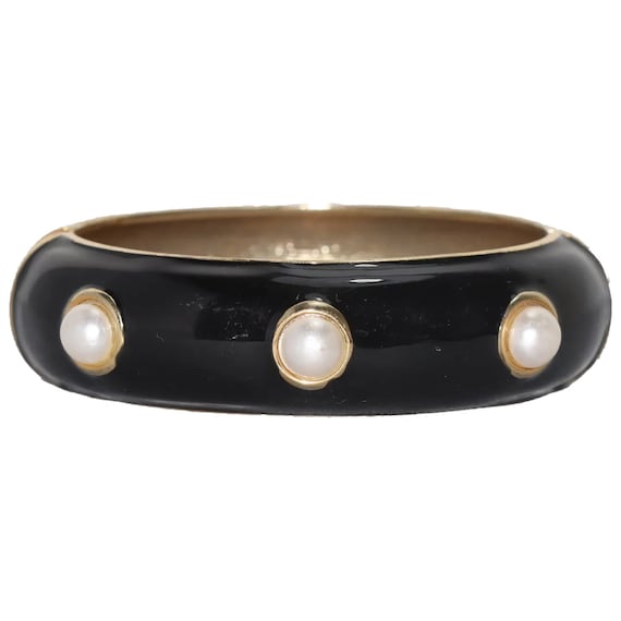 Vintage Black Enamel and Pearl Bracelet - image 1