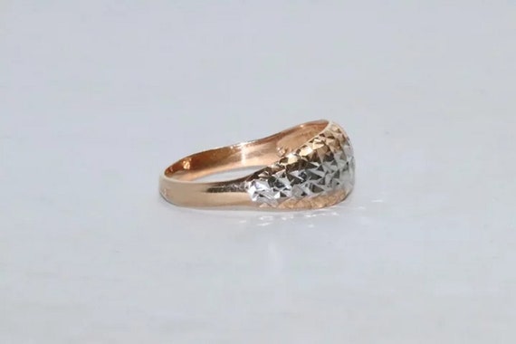 14 KT Russian Two Tone Gold Diamond Cuts Ring - image 3